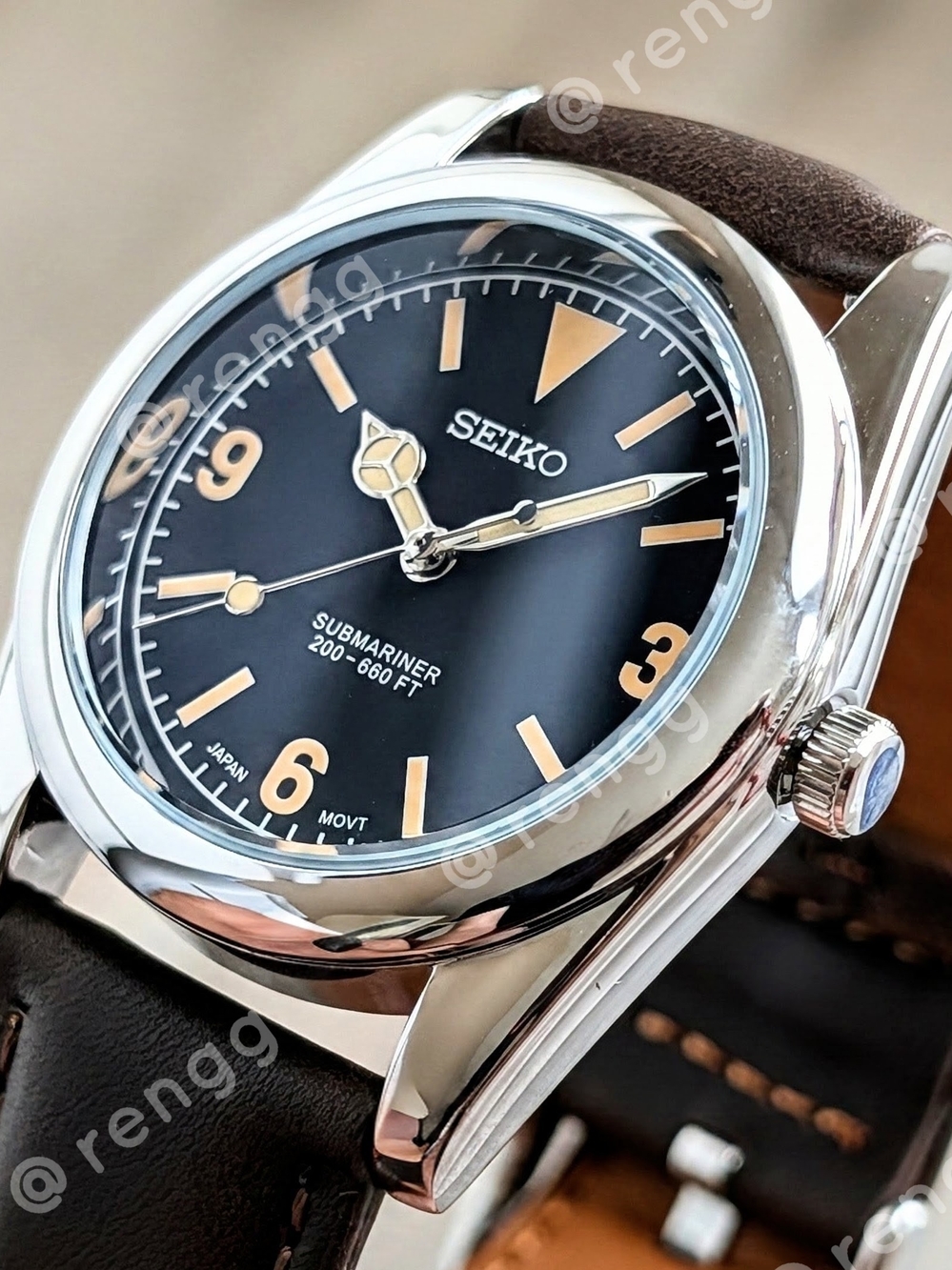 37mm Seiko Men's Black Vintage Style Mod Dress Watch Smooth Sweep Second